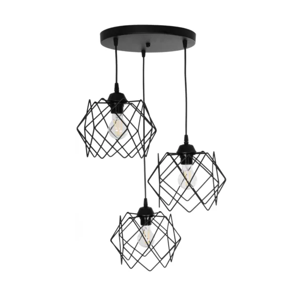 GloboStar® DAZLA 201-0024 Vintage Κρεμαστό Φωτιστικό Πλέγμα Τρίφωτο 3 x E27 IP20 Μαύρο Μέταλλο - Μ32 x Π32 x Υ70cm - Image 3