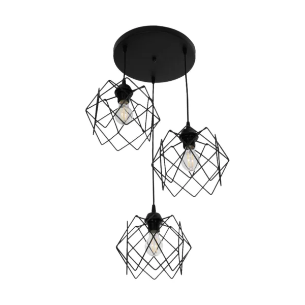 GloboStar® DAZLA 201-0024 Vintage Κρεμαστό Φωτιστικό Πλέγμα Τρίφωτο 3 x E27 IP20 Μαύρο Μέταλλο - Μ32 x Π32 x Υ70cm - Image 4