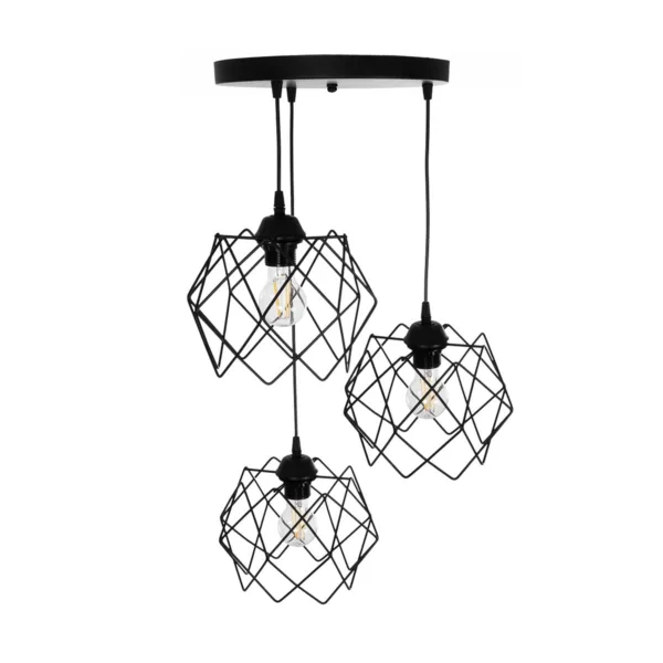 GloboStar® DAZLA 201-0024 Vintage Κρεμαστό Φωτιστικό Πλέγμα Τρίφωτο 3 x E27 IP20 Μαύρο Μέταλλο - Μ32 x Π32 x Υ70cm - Image 5