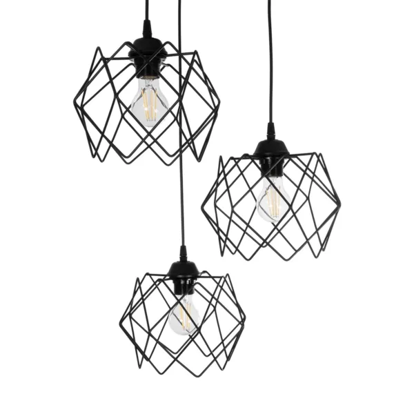 GloboStar® DAZLA 201-0024 Vintage Κρεμαστό Φωτιστικό Πλέγμα Τρίφωτο 3 x E27 IP20 Μαύρο Μέταλλο - Μ32 x Π32 x Υ70cm - Image 6