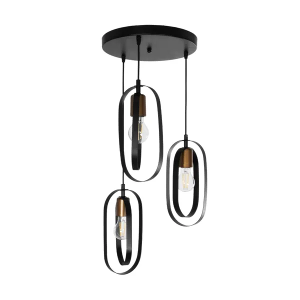 GloboStar® SPARKIO 201-0025 Vintage Κρεμαστό Φωτιστικό Πλέγμα Τρίφωτο 3 x E27 IP20 Μαύρο με Χρυσό Μέταλλο - Μ30 x Π30 x Υ80cm - Image 3