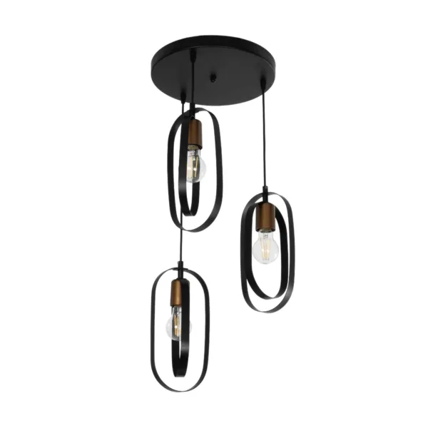 GloboStar® SPARKIO 201-0025 Vintage Κρεμαστό Φωτιστικό Πλέγμα Τρίφωτο 3 x E27 IP20 Μαύρο με Χρυσό Μέταλλο - Μ30 x Π30 x Υ80cm - Image 4