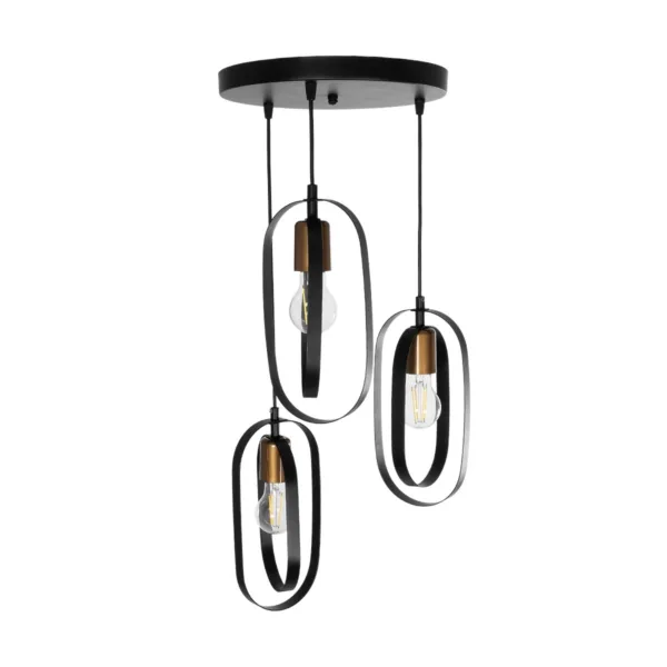 GloboStar® SPARKIO 201-0025 Vintage Κρεμαστό Φωτιστικό Πλέγμα Τρίφωτο 3 x E27 IP20 Μαύρο με Χρυσό Μέταλλο - Μ30 x Π30 x Υ80cm - Image 5