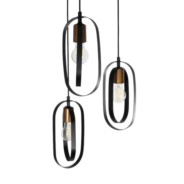 GloboStar® SPARKIO 201-0025 Vintage Κρεμαστό Φωτιστικό Πλέγμα Τρίφωτο 3 x E27 IP20 Μαύρο με Χρυσό Μέταλλο - Μ30 x Π30 x Υ80cm - Image 6