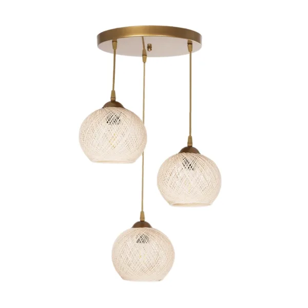 GloboStar® ILLUMIO 201-0027 Vintage Κρεμαστό Φωτιστικό Μπάλα Τρίφωτο 3 x E27 IP20 Χρυσό Μέταλλο με Μπεζ Σχοινί - Μ30 x Π30 x Υ70cm - Image 3