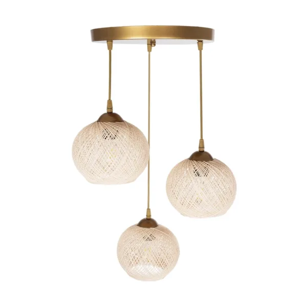 GloboStar® ILLUMIO 201-0027 Vintage Κρεμαστό Φωτιστικό Μπάλα Τρίφωτο 3 x E27 IP20 Χρυσό Μέταλλο με Μπεζ Σχοινί - Μ30 x Π30 x Υ70cm - Image 5