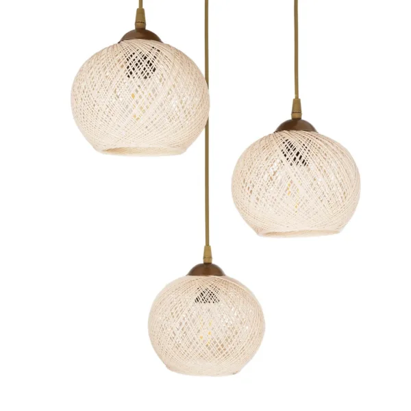 GloboStar® ILLUMIO 201-0027 Vintage Κρεμαστό Φωτιστικό Μπάλα Τρίφωτο 3 x E27 IP20 Χρυσό Μέταλλο με Μπεζ Σχοινί - Μ30 x Π30 x Υ70cm - Image 6