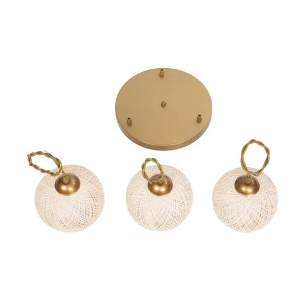GloboStar® ILLUMIO 201-0027 Vintage Κρεμαστό Φωτιστικό Μπάλα Τρίφωτο 3 x E27 IP20 Χρυσό Μέταλλο με Μπεζ Σχοινί - Μ30 x Π30 x Υ70cm - Image 9
