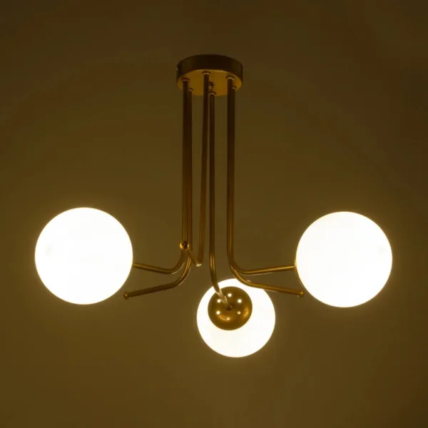GloboStar® SHINY 201-0028 Vintage Φωτιστικό Οροφής Μπάλα Τρίφωτο 3 x E27 IP20 Χρυσό Μέταλλο με Γαλακτερή Μπάλα - Μ35 x Π35 x Υ60cm - Image 2
