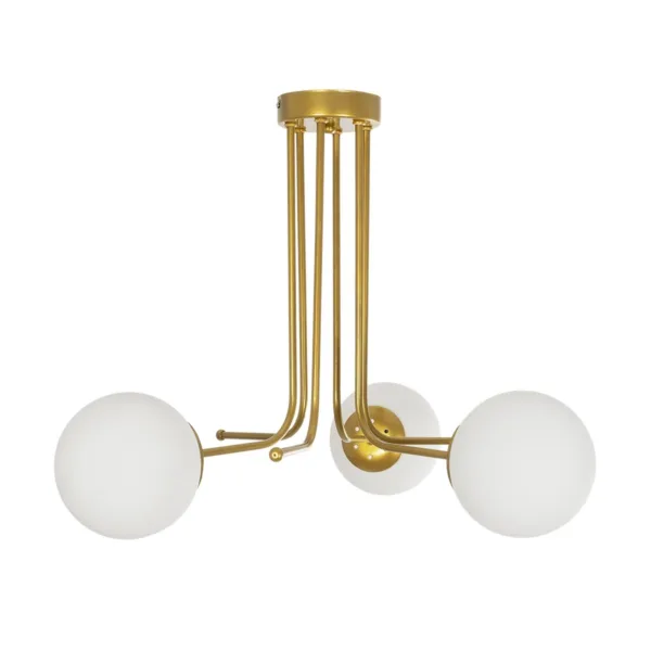 GloboStar® SHINY 201-0028 Vintage Φωτιστικό Οροφής Μπάλα Τρίφωτο 3 x E27 IP20 Χρυσό Μέταλλο με Γαλακτερή Μπάλα - Μ35 x Π35 x Υ60cm - Image 3