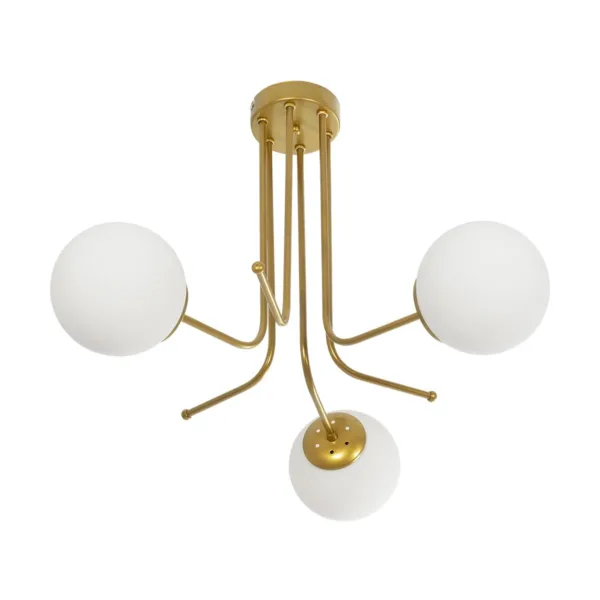GloboStar® SHINY 201-0028 Vintage Φωτιστικό Οροφής Μπάλα Τρίφωτο 3 x E27 IP20 Χρυσό Μέταλλο με Γαλακτερή Μπάλα - Μ35 x Π35 x Υ60cm - Image 4