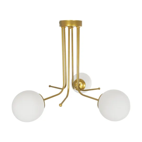 GloboStar® SHINY 201-0028 Vintage Φωτιστικό Οροφής Μπάλα Τρίφωτο 3 x E27 IP20 Χρυσό Μέταλλο με Γαλακτερή Μπάλα - Μ35 x Π35 x Υ60cm - Image 5