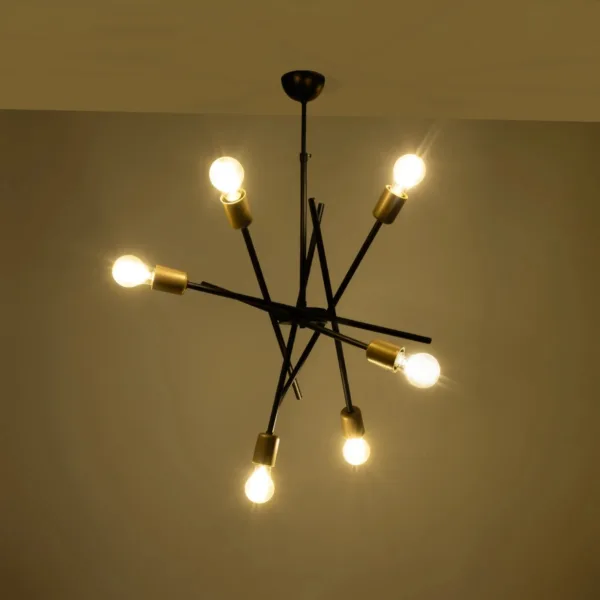 GloboStar® SUNFY 201-0030 Μοντέρνο Φωτιστικό Οροφής Πλέγμα Πολύφωτο 6 x E27 IP20 Μαύρο με Μπρονζέ Μέταλλο - Μ60 x Π70 x Υ60cm - Image 2