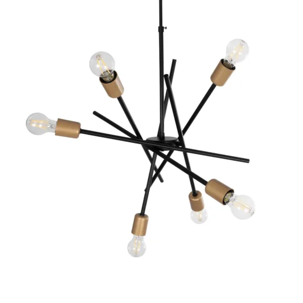 GloboStar® SUNFY 201-0030 Μοντέρνο Φωτιστικό Οροφής Πλέγμα Πολύφωτο 6 x E27 IP20 Μαύρο με Μπρονζέ Μέταλλο - Μ60 x Π70 x Υ60cm - Image 3