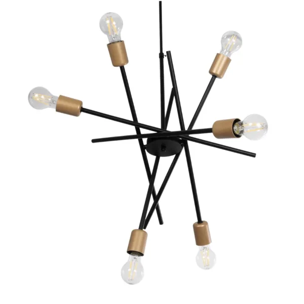 GloboStar® SUNFY 201-0030 Μοντέρνο Φωτιστικό Οροφής Πλέγμα Πολύφωτο 6 x E27 IP20 Μαύρο με Μπρονζέ Μέταλλο - Μ60 x Π70 x Υ60cm - Image 4