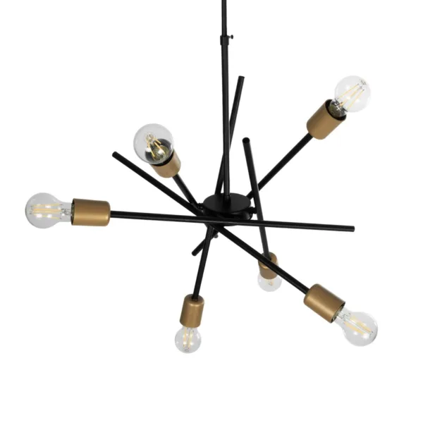 GloboStar® SUNFY 201-0030 Μοντέρνο Φωτιστικό Οροφής Πλέγμα Πολύφωτο 6 x E27 IP20 Μαύρο με Μπρονζέ Μέταλλο - Μ60 x Π70 x Υ60cm - Image 5
