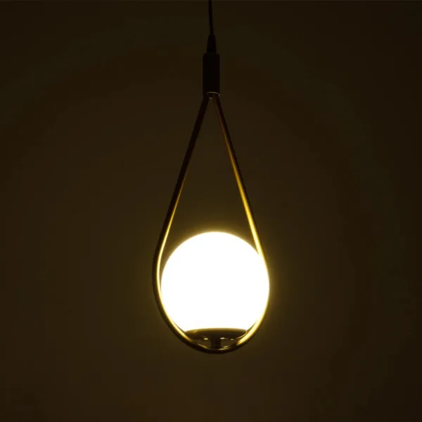GloboStar® DROP 201-0034 Vintage Κρεμαστό Φωτιστικό Μπάλα Μονόφωτο 1 x E27 IP20 Χρυσό Μέταλλο με Γαλακτερή Μπάλα - Μ20 x Π25 x Υ80cm - Image 2