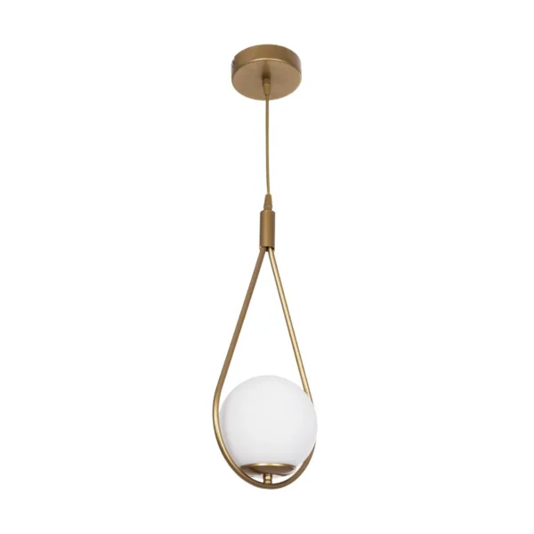 GloboStar® DROP 201-0034 Vintage Κρεμαστό Φωτιστικό Μπάλα Μονόφωτο 1 x E27 IP20 Χρυσό Μέταλλο με Γαλακτερή Μπάλα - Μ20 x Π25 x Υ80cm - Image 3