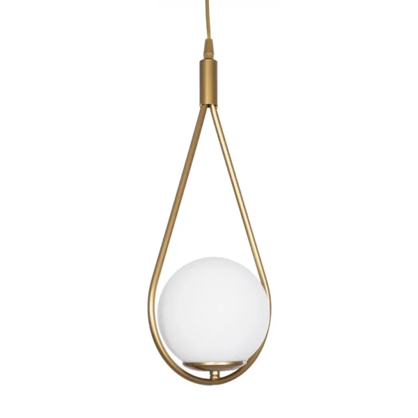 GloboStar® DROP 201-0034 Vintage Κρεμαστό Φωτιστικό Μπάλα Μονόφωτο 1 x E27 IP20 Χρυσό Μέταλλο με Γαλακτερή Μπάλα - Μ20 x Π25 x Υ80cm - Image 4