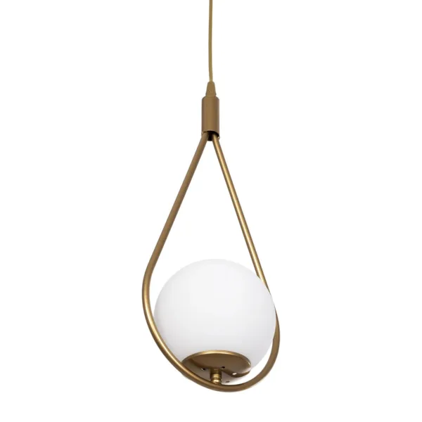 GloboStar® DROP 201-0034 Vintage Κρεμαστό Φωτιστικό Μπάλα Μονόφωτο 1 x E27 IP20 Χρυσό Μέταλλο με Γαλακτερή Μπάλα - Μ20 x Π25 x Υ80cm - Image 5