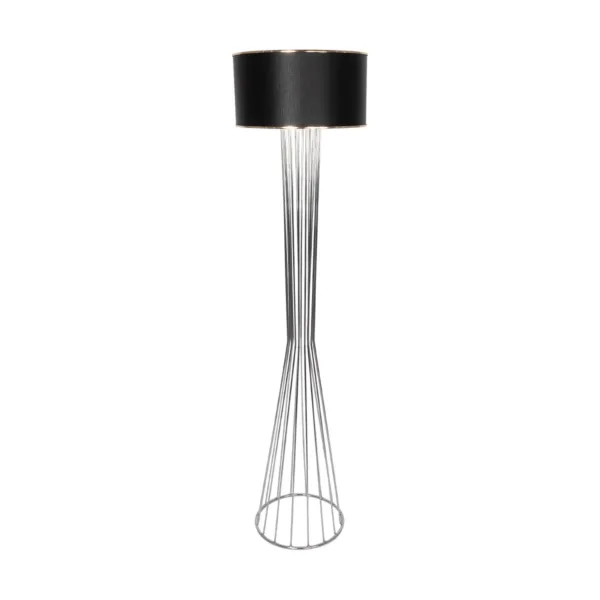 GloboStar® NOVA 201-0039 Μοντέρνο Επιδαπέδιο Φωτιστικό 1 x E27 IP20 Ασημί Μεταλλό με Μαύρο Ύφασμα - Μ38 x Π38 x Υ155cm - Image 3