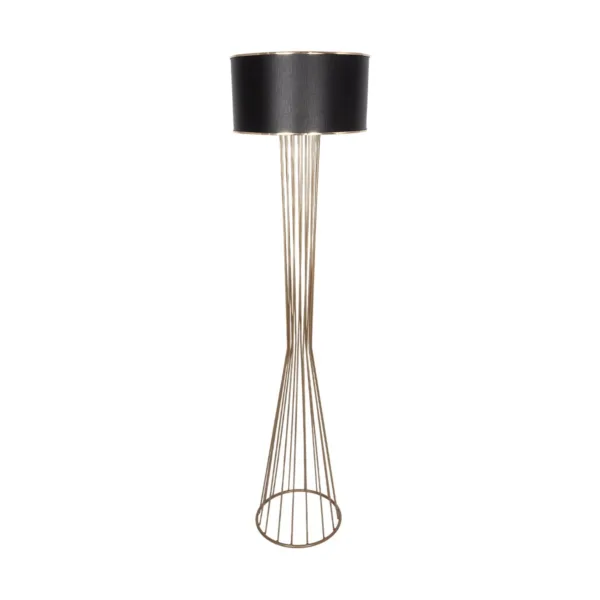 GloboStar® NOVA 201-0041 Μοντέρνο Επιδαπέδιο Φωτιστικό 1 x E27 IP20 Χρυσό Μεταλλό με Μαύρο Ύφασμα - Μ38 x Π38 x Υ155cm - Image 3