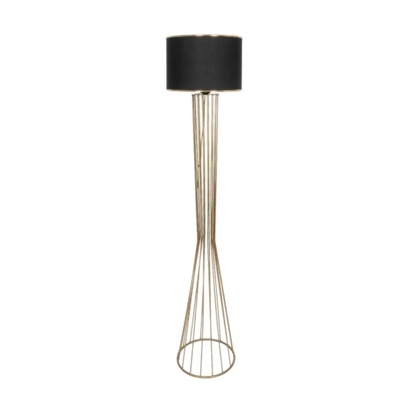 GloboStar® NOVA 201-0042 Μοντέρνο Επιδαπέδιο Φωτιστικό 1 x E27 IP20 Χρυσό Μεταλλό με Μαύρο Ύφασμα - Μ32 x Π32 x Υ155cm - Image 3