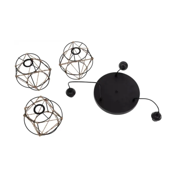 GloboStar® RAYLO 201-0048 Vintage Κρεμαστό Φωτιστικό Πλέγμα Τριφωτο 3 x E27 IP20 Mεταλλικό Μαύρο με Μπεζ Σχοινί - Μ30 x Π30 x Υ70cm - Image 10