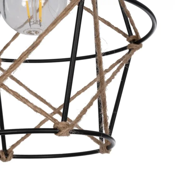 GloboStar® RAYLO 201-0048 Vintage Κρεμαστό Φωτιστικό Πλέγμα Τριφωτο 3 x E27 IP20 Mεταλλικό Μαύρο με Μπεζ Σχοινί - Μ30 x Π30 x Υ70cm - Image 7