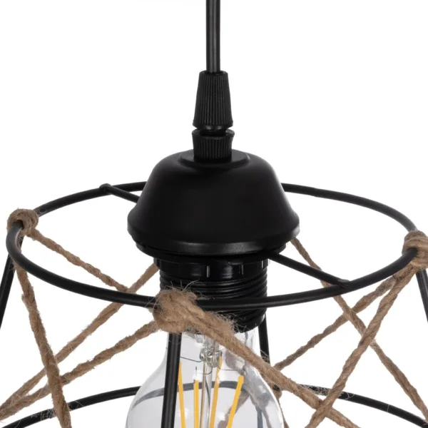 GloboStar® RAYLO 201-0048 Vintage Κρεμαστό Φωτιστικό Πλέγμα Τριφωτο 3 x E27 IP20 Mεταλλικό Μαύρο με Μπεζ Σχοινί - Μ30 x Π30 x Υ70cm - Image 8