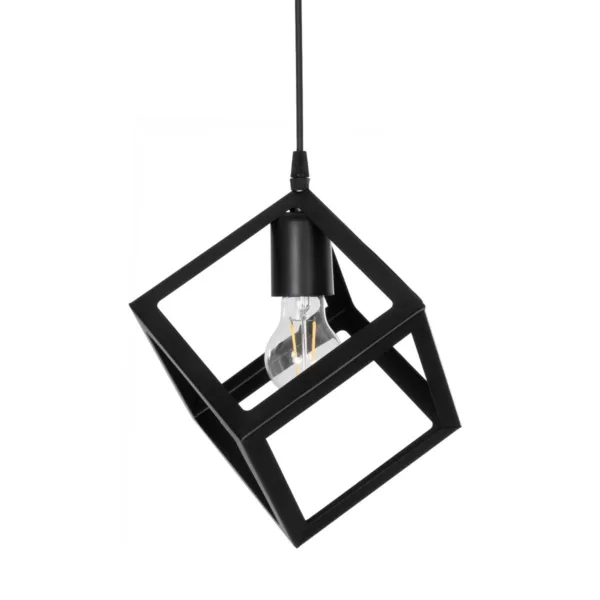 GloboStar® DISE 201-0049 Μοντέρνο Κρεμαστό Φωτιστικό Κύβος Μονόφωτο 1 x E27 IP20 Μαύρο Μέταλλο - Μ18 x Π18 x Υ68cm - Image 4