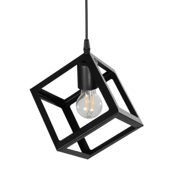 GloboStar® DISE 201-0049 Μοντέρνο Κρεμαστό Φωτιστικό Κύβος Μονόφωτο 1 x E27 IP20 Μαύρο Μέταλλο - Μ18 x Π18 x Υ68cm - Image 6