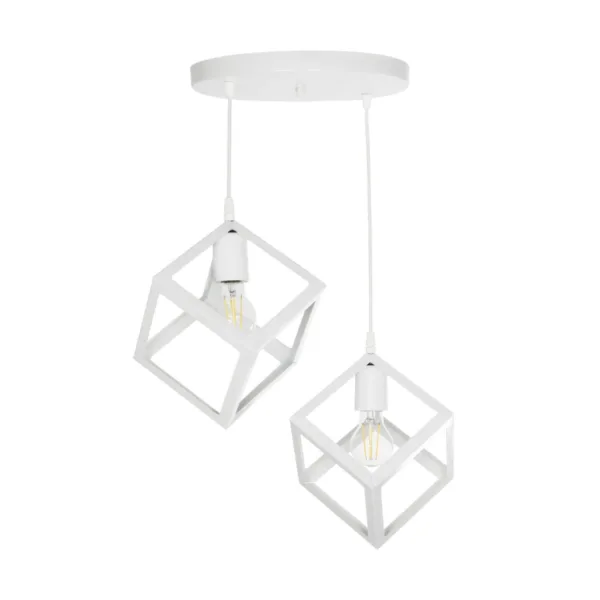 GloboStar® DISE 201-0053 Μοντέρνο Κρεμαστό Φωτιστικό Κύβος Δίφωτο 2 x E27 IP20 Λευκό Μέταλλο - Μ30 x Π30 x Υ70cm - Image 3