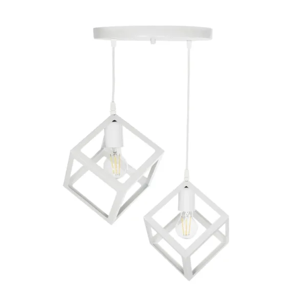 GloboStar® DISE 201-0053 Μοντέρνο Κρεμαστό Φωτιστικό Κύβος Δίφωτο 2 x E27 IP20 Λευκό Μέταλλο - Μ30 x Π30 x Υ70cm - Image 5
