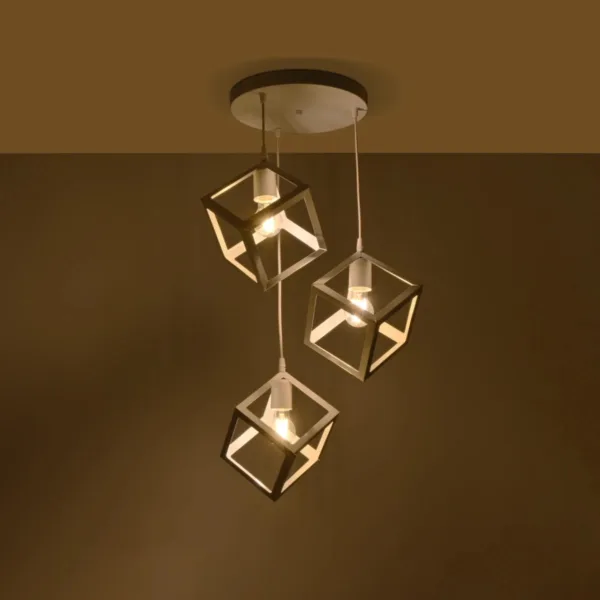 GloboStar® DISE 201-0054 Μοντέρνο Κρεμαστό Φωτιστικό Κύβος Τρίφωτο 3 x E27 IP20 Λευκό Μέταλλο - Μ30 x Π30 x Υ70cm - Image 2
