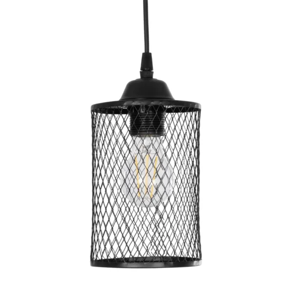 GloboStar® NOVAON 201-0058 Μοντέρνο Κρεμαστό Φωτιστικό Πλέγμα Μονόφωτο 1 x E27 IP20 Μαύρο Μέταλλο - Μ12 x Π12 x Υ70cm - Image 4