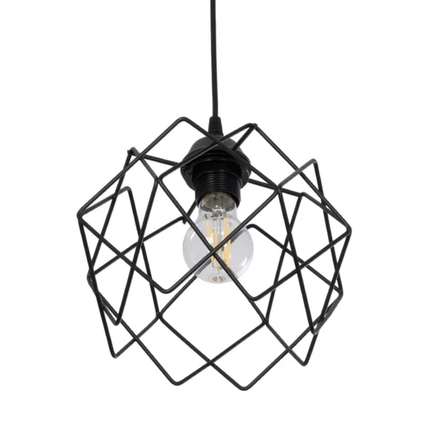 GloboStar® SOLON 201-0059 Μοντέρνο Κρεμαστό Φωτιστικό Πλέγμα Μονόφωτο 1 x E27 IP20 Μαύρο Μέταλλο - Μ22 x Π22 x Υ70cm - Image 5