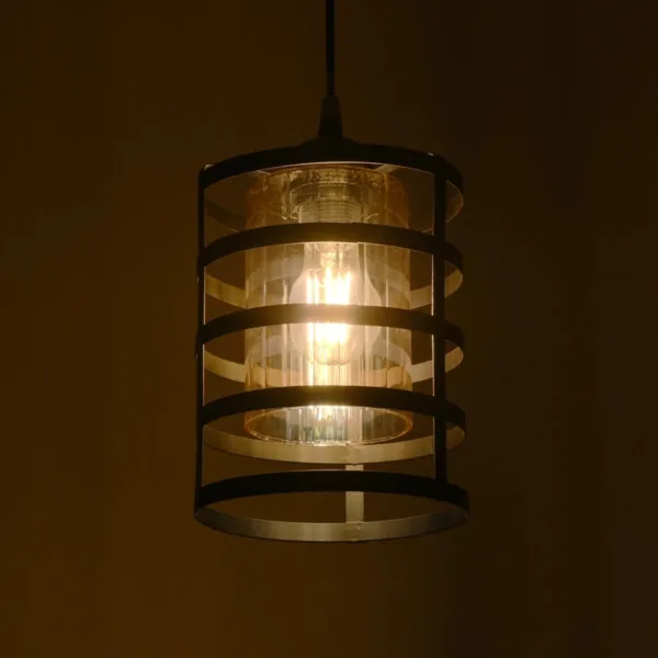 GloboStar® SOLON 201-0060 Μοντέρνο Κρεμαστό Φωτιστικό Πλέγμα Μονόφωτο 1 x E27 IP20 Μπρονζέ με Μαύρο Μέταλλο - Μ20 x Π20 x Υ70cm - Image 2