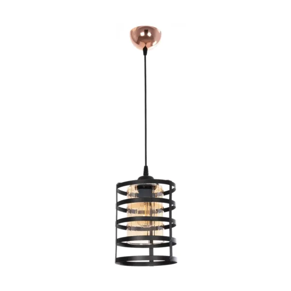 GloboStar® SOLON 201-0060 Μοντέρνο Κρεμαστό Φωτιστικό Πλέγμα Μονόφωτο 1 x E27 IP20 Μπρονζέ με Μαύρο Μέταλλο - Μ20 x Π20 x Υ70cm - Image 3