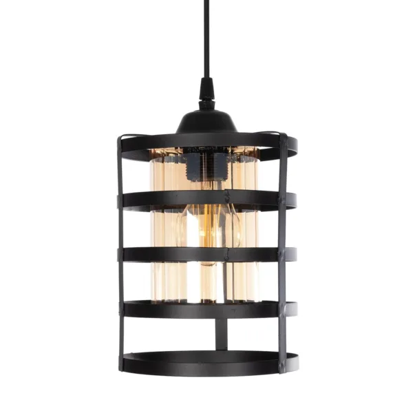 GloboStar® SOLON 201-0060 Μοντέρνο Κρεμαστό Φωτιστικό Πλέγμα Μονόφωτο 1 x E27 IP20 Μπρονζέ με Μαύρο Μέταλλο - Μ20 x Π20 x Υ70cm - Image 4
