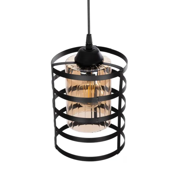 GloboStar® SOLON 201-0060 Μοντέρνο Κρεμαστό Φωτιστικό Πλέγμα Μονόφωτο 1 x E27 IP20 Μπρονζέ με Μαύρο Μέταλλο - Μ20 x Π20 x Υ70cm - Image 6