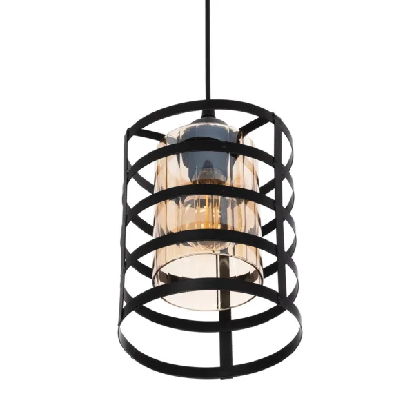 GloboStar® SOLON 201-0060 Μοντέρνο Κρεμαστό Φωτιστικό Πλέγμα Μονόφωτο 1 x E27 IP20 Μπρονζέ με Μαύρο Μέταλλο - Μ20 x Π20 x Υ70cm - Image 5