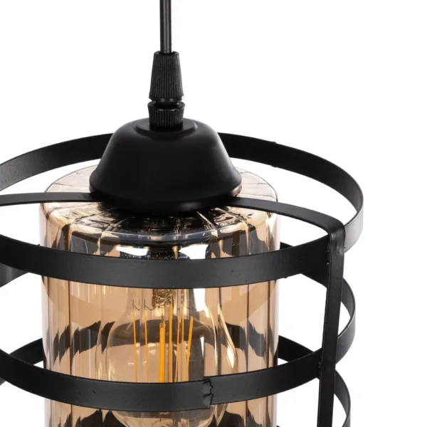 GloboStar® SOLON 201-0060 Μοντέρνο Κρεμαστό Φωτιστικό Πλέγμα Μονόφωτο 1 x E27 IP20 Μπρονζέ με Μαύρο Μέταλλο - Μ20 x Π20 x Υ70cm - Image 8