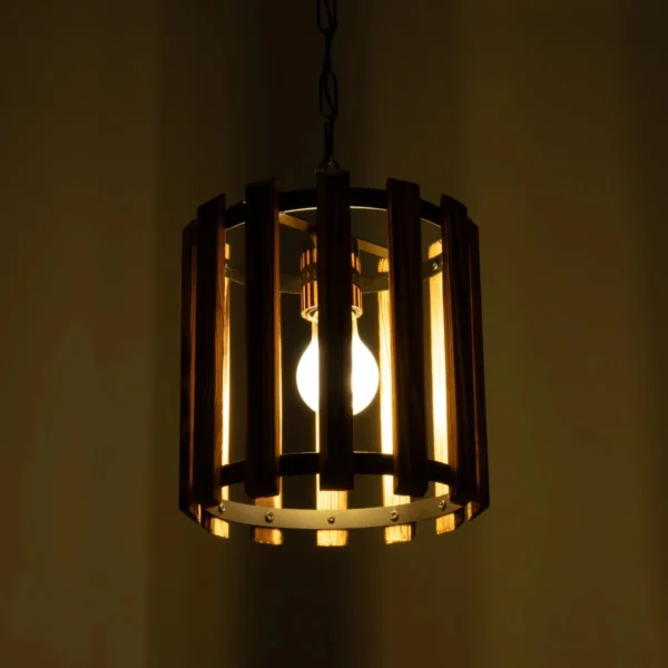GloboStar® PRISMON 201-0061 Vintage Κρεμαστό Φωτιστικό Οροφής Πλέγμα Μονόφωτο 1 x E27 IP20 Καρυδί Ξύλο με Μαύρο Μέταλλο - Μ25 x Π25 x Υ65cm - Image 2