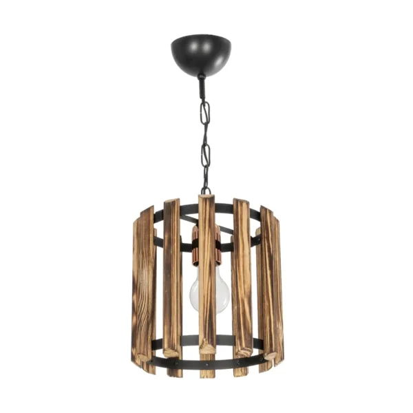 GloboStar® PRISMON 201-0061 Vintage Κρεμαστό Φωτιστικό Οροφής Πλέγμα Μονόφωτο 1 x E27 IP20 Καρυδί Ξύλο με Μαύρο Μέταλλο - Μ25 x Π25 x Υ65cm - Image 3