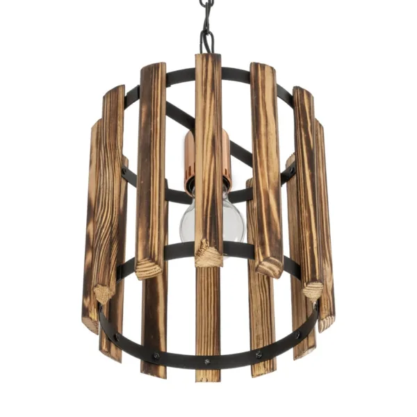 GloboStar® PRISMON 201-0061 Vintage Κρεμαστό Φωτιστικό Οροφής Πλέγμα Μονόφωτο 1 x E27 IP20 Καρυδί Ξύλο με Μαύρο Μέταλλο - Μ25 x Π25 x Υ65cm - Image 5
