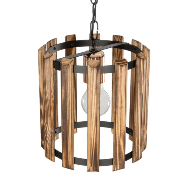 GloboStar® PRISMON 201-0061 Vintage Κρεμαστό Φωτιστικό Οροφής Πλέγμα Μονόφωτο 1 x E27 IP20 Καρυδί Ξύλο με Μαύρο Μέταλλο - Μ25 x Π25 x Υ65cm - Image 6