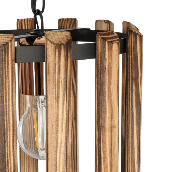 GloboStar® PRISMON 201-0061 Vintage Κρεμαστό Φωτιστικό Οροφής Πλέγμα Μονόφωτο 1 x E27 IP20 Καρυδί Ξύλο με Μαύρο Μέταλλο - Μ25 x Π25 x Υ65cm - Image 7