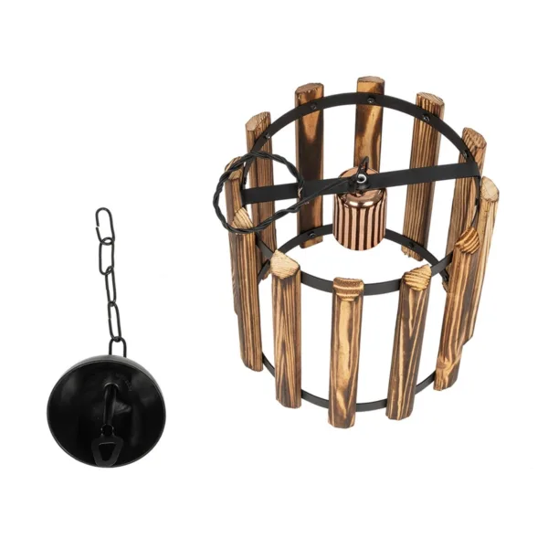 GloboStar® PRISMON 201-0061 Vintage Κρεμαστό Φωτιστικό Οροφής Πλέγμα Μονόφωτο 1 x E27 IP20 Καρυδί Ξύλο με Μαύρο Μέταλλο - Μ25 x Π25 x Υ65cm - Image 9