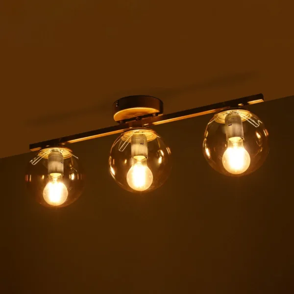 GloboStar® RADIAM 201-0066 Vintage Φωτιστικό Οροφής Ράγα Τρίφωτο 3 x E27 IP20 Χρυσό Μέταλλο με Διαφανή Μπάλα - Μ60 x Π20 x Υ25cm - Image 2